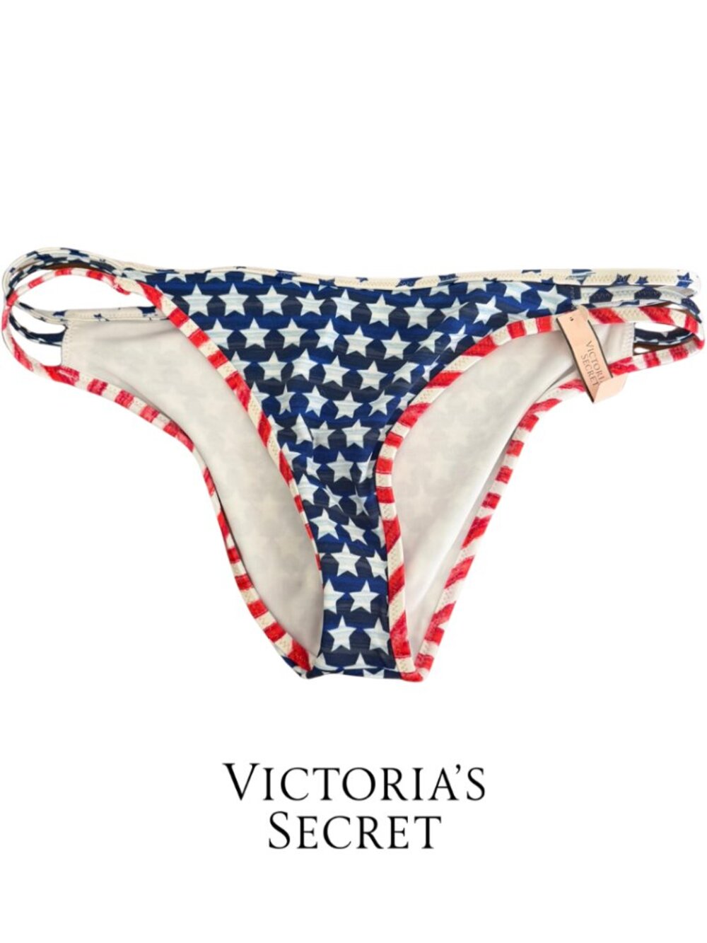 Vintage Y2K Victoria's Secret Bikini Set Strappy Stars & Stripes Size L NWT/NWOT - Picture 3 of 3